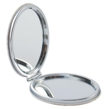 Сувенирно джобно огледало, изработено от изкуствена кожа и метал
