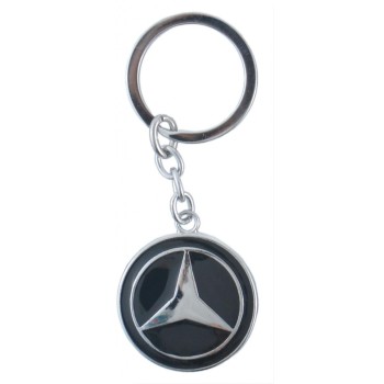 Автомобилен метален ключодържател - кръгла черна емблема на Mercedes
