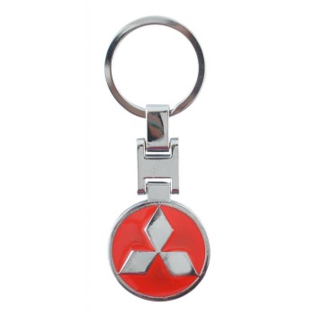 Автомобилен метален ключодържател - кръгла червена емблема на Mitsubishi