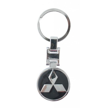 Автомобилен метален ключодържател - кръгла черна емблема на Mitsubishi