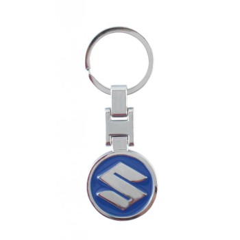 Автомобилен метален ключодържател - кръгла синя емблема на Suzuki
