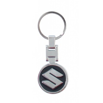 Автомобилен метален ключодържател - кръгла черна емблема на Suzuki