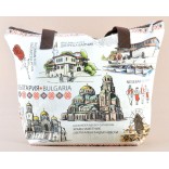 Лятна текстилна чанта с изобразени забележителности от Балчик, Варна, Несебър и София