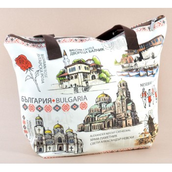 Лятна текстилна чанта с изобразени забележителности от Балчик, Варна, Несебър и София