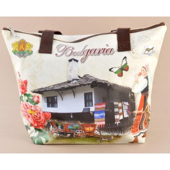 Лятна текстилна чанта с изобразена старинна къща и надпис България
