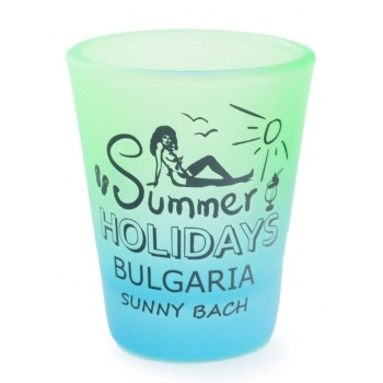 Сувенирна чаша за шот, декорирана с излегната жена и надпис - Summer Holidays Bulgaria Sunny beach
