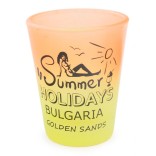 Сувенирна чаша за шот, декорирана с излегната жена и надпис - Summer Holidays Bulgaria Golden sands