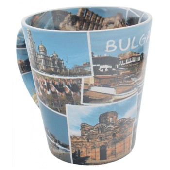 Сувенирна керамична чаша, декорирана със забележителности от България