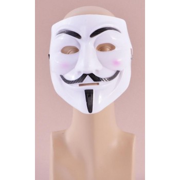 Бяла карнавална маска с тънки мустаци, изработена от PVC материал