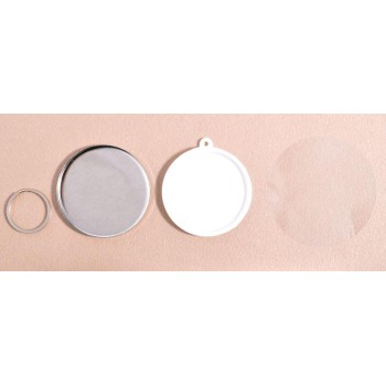 Комплект от четири части заготовки за кръгъл ключодържател - фолио, метална халка, метална платинка и PVC основа