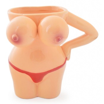 Забавна чаша във формата на женско тяло с червен стринг