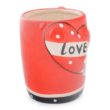 Красива керамична чаша с нестандартна дръжка и надпис  - LOVE YOU