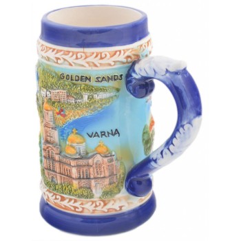 Сувенирна керамична чаша с релефни забележителности от Варна, Златни пясъци, Несебър и Слънчев бряг