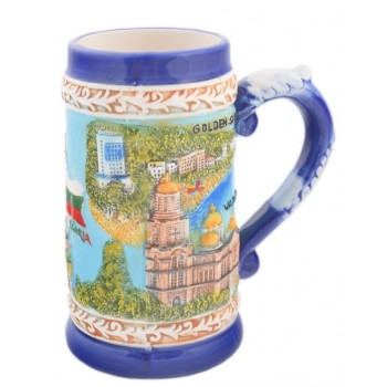 Сувенирна керамична чаша с релефни забележителности от Варна, Златни пясъци, Несебър и Слънчев бряг