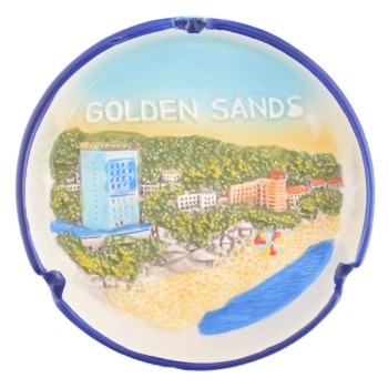 Сувенирен керамичен пепелник - изглед на хотелите с плажната ивица в Златни пясъци
