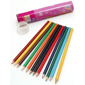 Комплект от 12 броя цветни моливи с острилка в красива кутия с размери 19х3