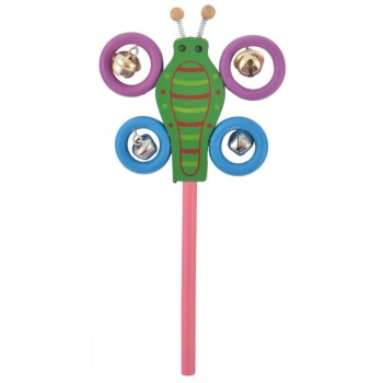 Сувенирна дървена фигурка - дрънкалка с метални звънчета - пеперуда
