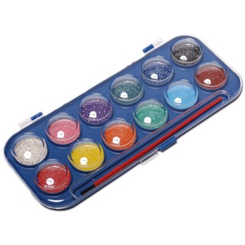 Комплект от 12 цвята водни бои с брокат за рисуване с четка в кутийка
