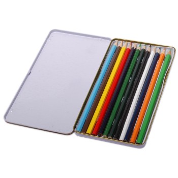 Комплект 12 броя цветни моливи в метална кутия