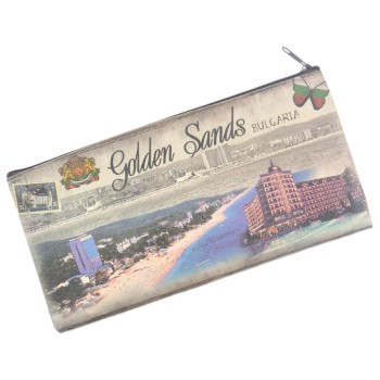 Сувенирно портмоне от изкуствена кожа с изобразени хотели и плажна ивица от Златни пясъци