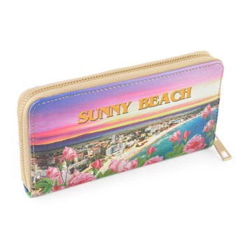 Цветно портмоне от изкуствена кожа, декорирано с изглед на част от крайбрежната ивица на Слънчев бряг
