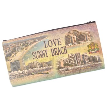 Сувенирно портмоне от изкуствена кожа с изобразени хотели и плажна ивица от Слънчев бряг