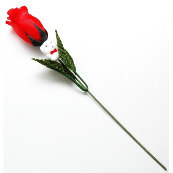 Стилна роза от плат с малко меченце и стикер с послание в целофанена опаковка