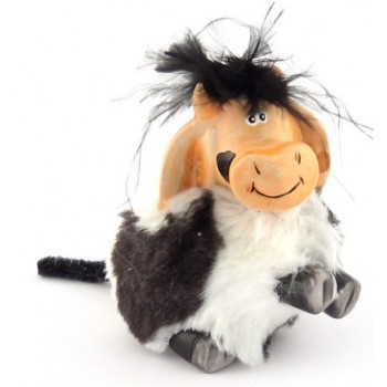 Декоративна керамична фигурка - крава с козина
