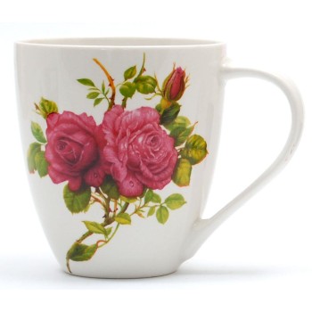 Бяла порцеланова чаша за топли напитки с разноцветен принт - флорални мотиви