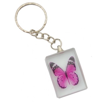 Ключодържател стъклена плочка с гравирана, цветна пеперуда