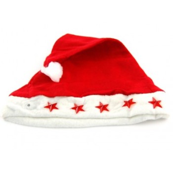 Коледна шапка от полар в бяло и червено с декоративни светещи звезди
