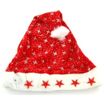 Коледна шапка от кадифе, брокат и полар с декоративни светещи звездички