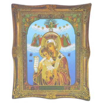 Икона с имитация на рамка върху магнитна основа - Дева Мария с младенеца и два ангела над тях