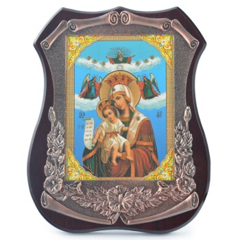 Настолна икона с лазерна графика, декорирана с релефна рамка в меден цвят