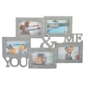 Сива мулти рамка за 5 снимки, изработена от PVC материал, фронт стъкло и кукички за закачване