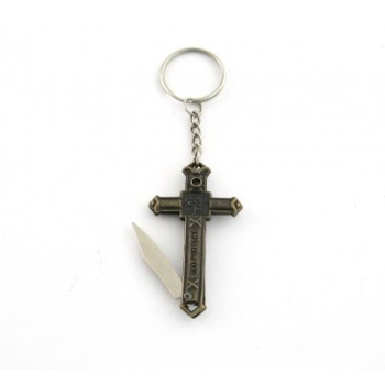 Метален ключодържател с форма на кръст със сгъваемо джобно ножче