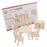 3D - пъзел от дърво - маса с четири стола и шкаф