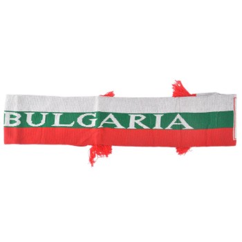 Двулицев шал с цветовете на българския трикольор с червени ресни