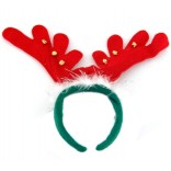 Коледна диадема еленови рога в зелено и червено, декорирана с пух и звънчета