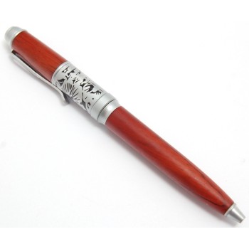 Луксозна автоматична дървена писалка с декоративен метален детайл