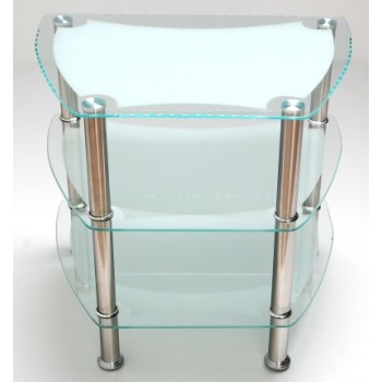 Стилна  интериорна маса с три плота - матирано стъкло и носеща метална конструкция