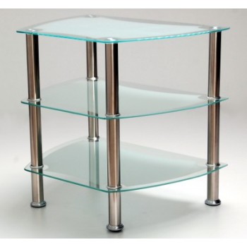 Стилна  интериорна маса с три плота - матирано стъкло и носеща метална конструкция