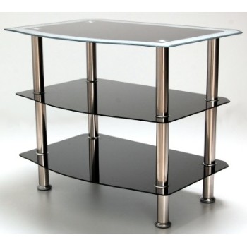 Стилна интериорна маса с три плота - черно стъкло и носеща метална конструкция -гланц