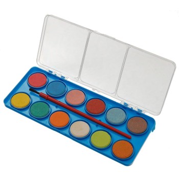 Комплект от 12 цвята водни бои за рисуване с четка в кутийка