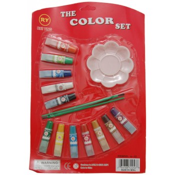 Комплект от 12 цвята темерни бои за рисуване с четки и малка палитра