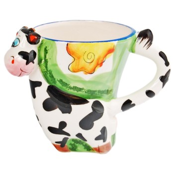 Сувенирна порцеланова чаша във формата на животно с нестандартна дръжка и цветен принт