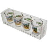 Комплект четири броя сувенирни стъклени чаши с декорация - двореца в Балчик