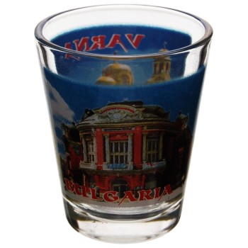 Комплект четири броя сувенирни стъклени чаши с декорация - Варнеската опера и катедрала