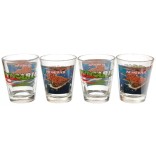 Комплект четири броя сувенирни стъклени чаши с декорация - Несебър