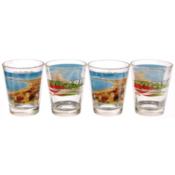Комплект четири броя сувенирни стъклени чаши с декорация - Слънчев бряг